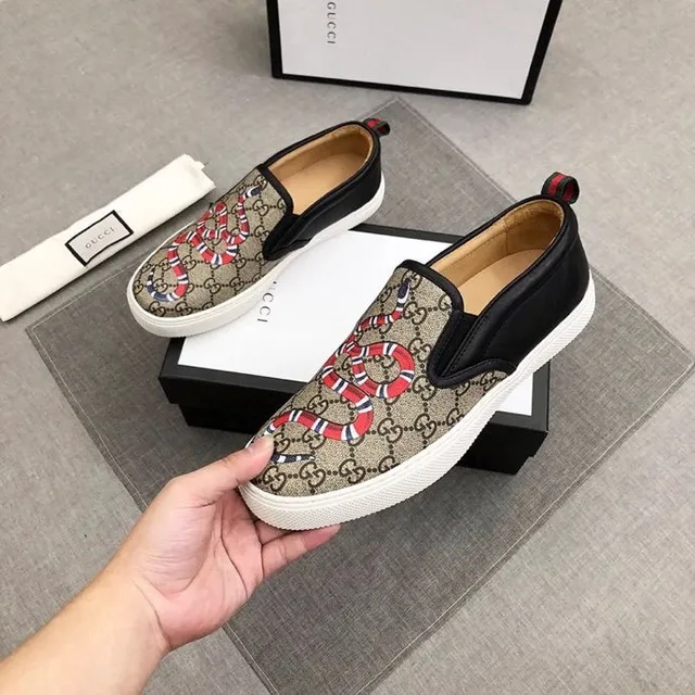 Gucci Ace Beige Noir GG Monogram Toile Bords Cuir Loafer 3
