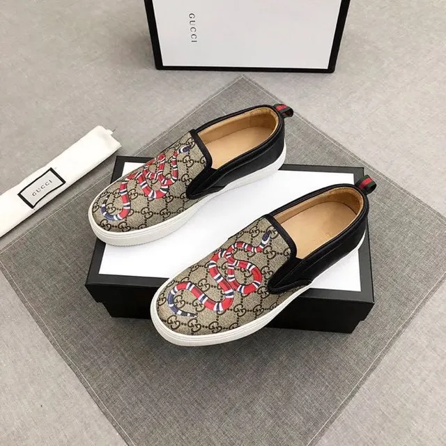 Gucci Ace Beige Noir GG Monogram Toile Bords Cuir Loafer 4