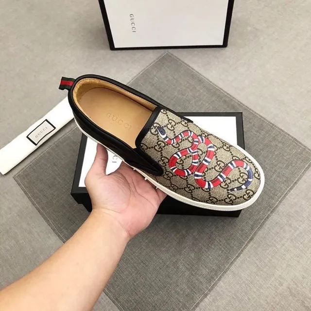 Gucci Ace Beige Noir GG Monogram Toile Bords Cuir Loafer 5