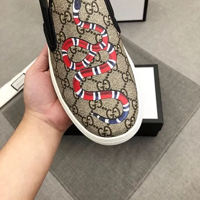 Gucci Ace Beige Noir GG Monogram Toile Bords Cuir Loafer 6