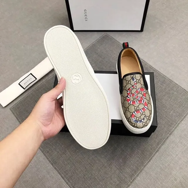 Gucci Ace Beige Noir GG Monogram Toile Bords Cuir Loafer 8