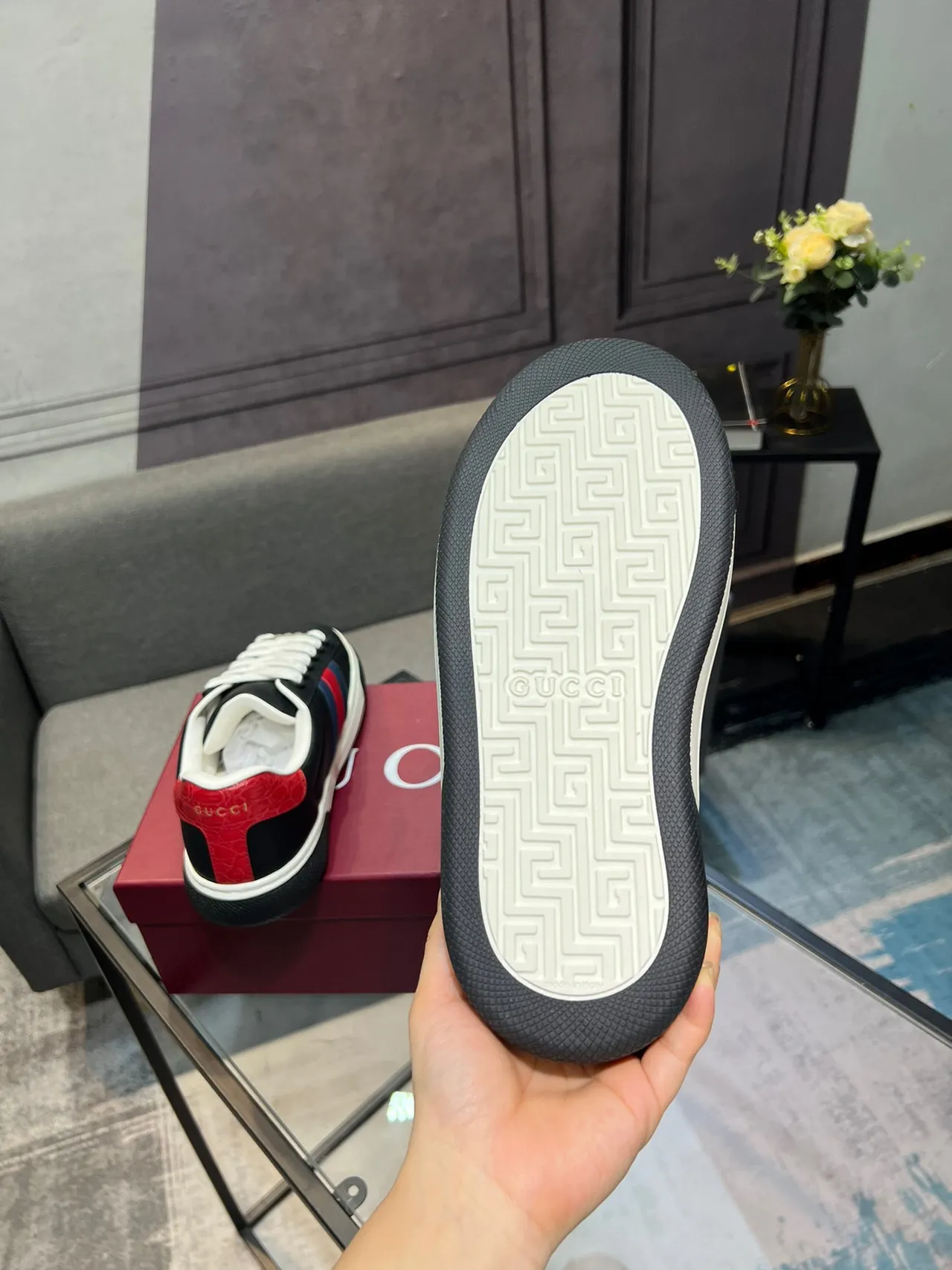 Gucci Ace Black Red Navy Web Stripe Lifestyle Sneakers 2