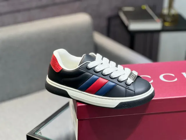 Gucci Ace Black Red Navy Web Stripe Lifestyle Sneakers 3