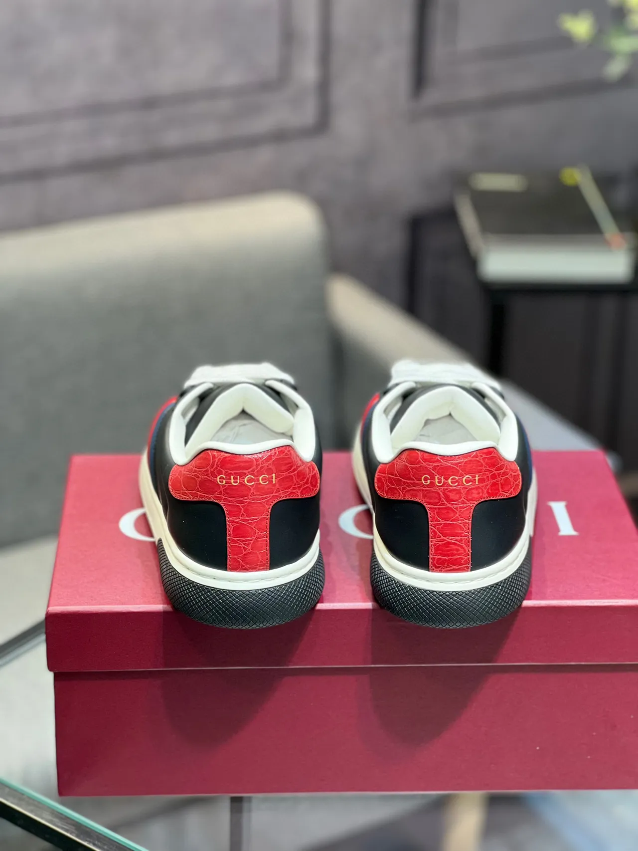 Gucci Ace Black Red Navy Web Stripe Lifestyle Sneakers 5