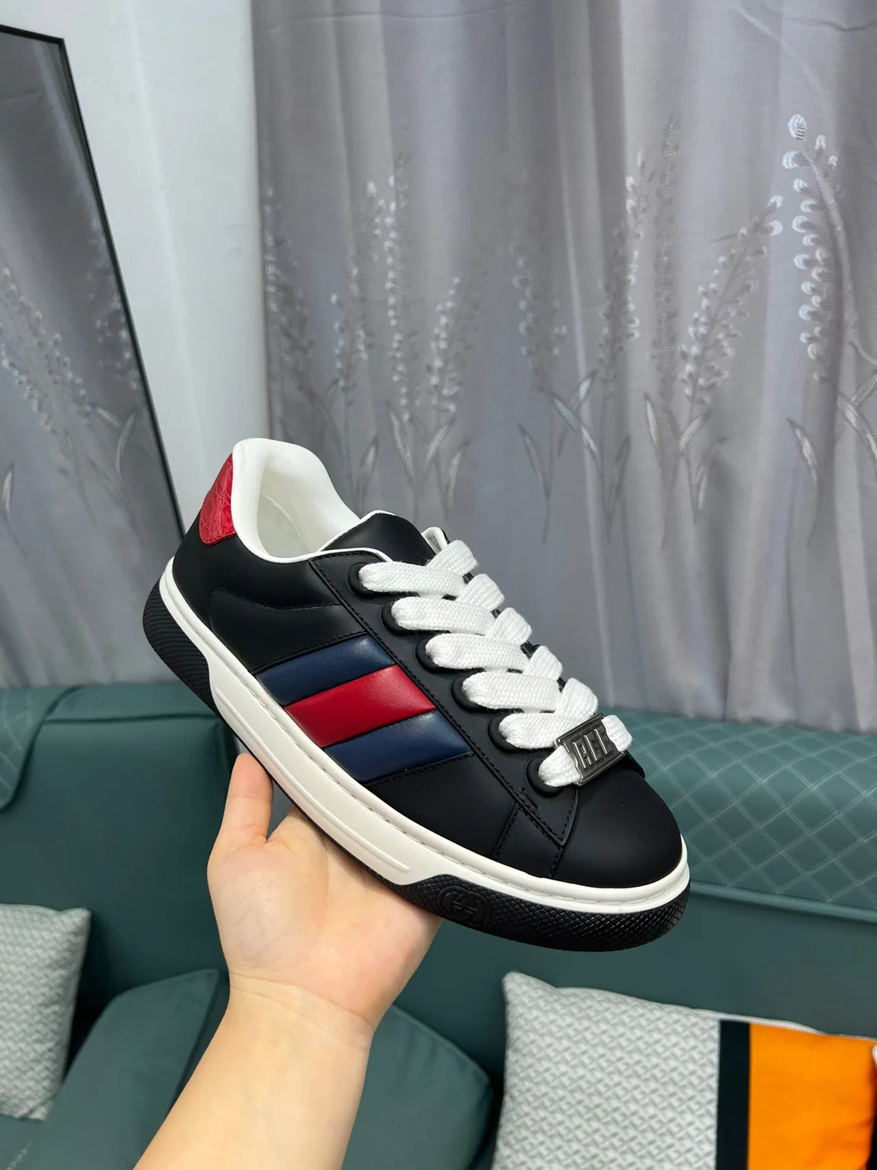 Gucci Ace Black Red Navy Web Stripe Lifestyle Sneakers 7