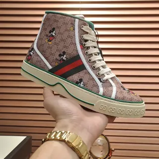 Gucci Ace High Beige Canvas Mickey Mouse Motif Lifestyle Sneakers