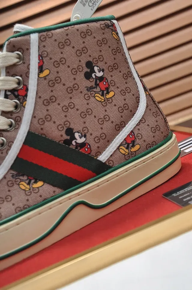 Gucci Ace High Beige Canvas Mickey Mouse Motif Lifestyle Sneakers 2