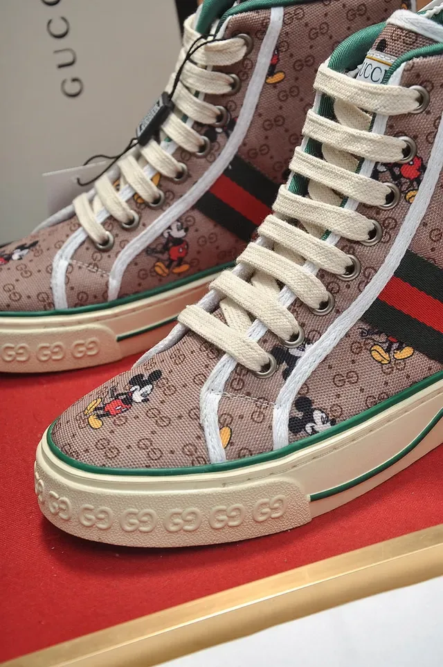 Gucci Ace High Beige Canvas Mickey Mouse Motif Lifestyle Sneakers 3