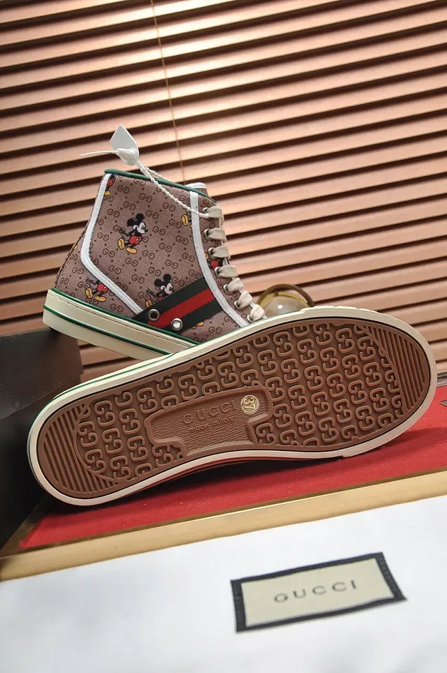 Gucci Ace High Beige Canvas Mickey Mouse Motif Lifestyle Sneakers 4