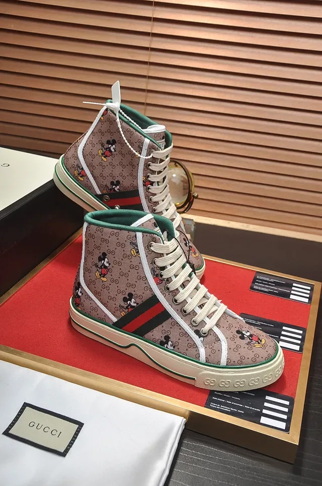 Gucci Ace High Beige Canvas Mickey Mouse Motif Lifestyle Sneakers 5