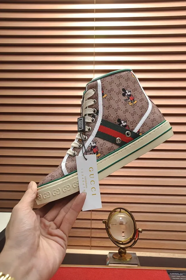 Gucci Ace High Beige Canvas Mickey Mouse Motif Lifestyle Sneakers 6
