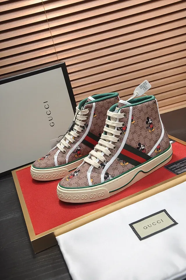 Gucci Ace High Beige Canvas Mickey Mouse Motif Lifestyle Sneakers 7