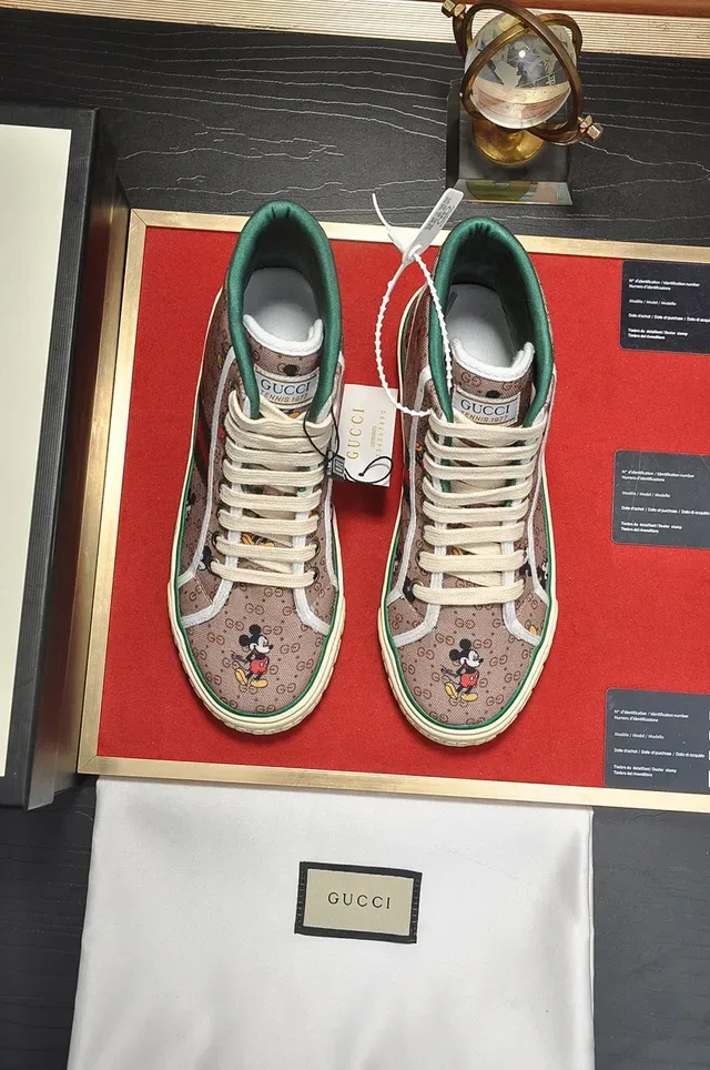 Gucci Ace High Beige Canvas Mickey Mouse Motif Lifestyle Sneakers 9