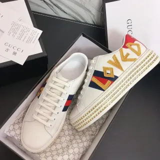 Gucci Ace Love White Leather Web Stripe Crystal Sole Lifestyle Sneakers