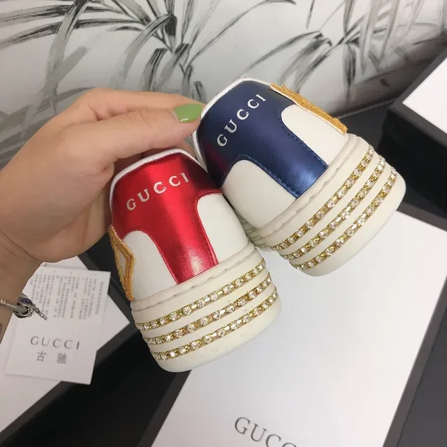 Gucci Ace Love White Leather Web Stripe Crystal Sole Lifestyle Sneakers 4