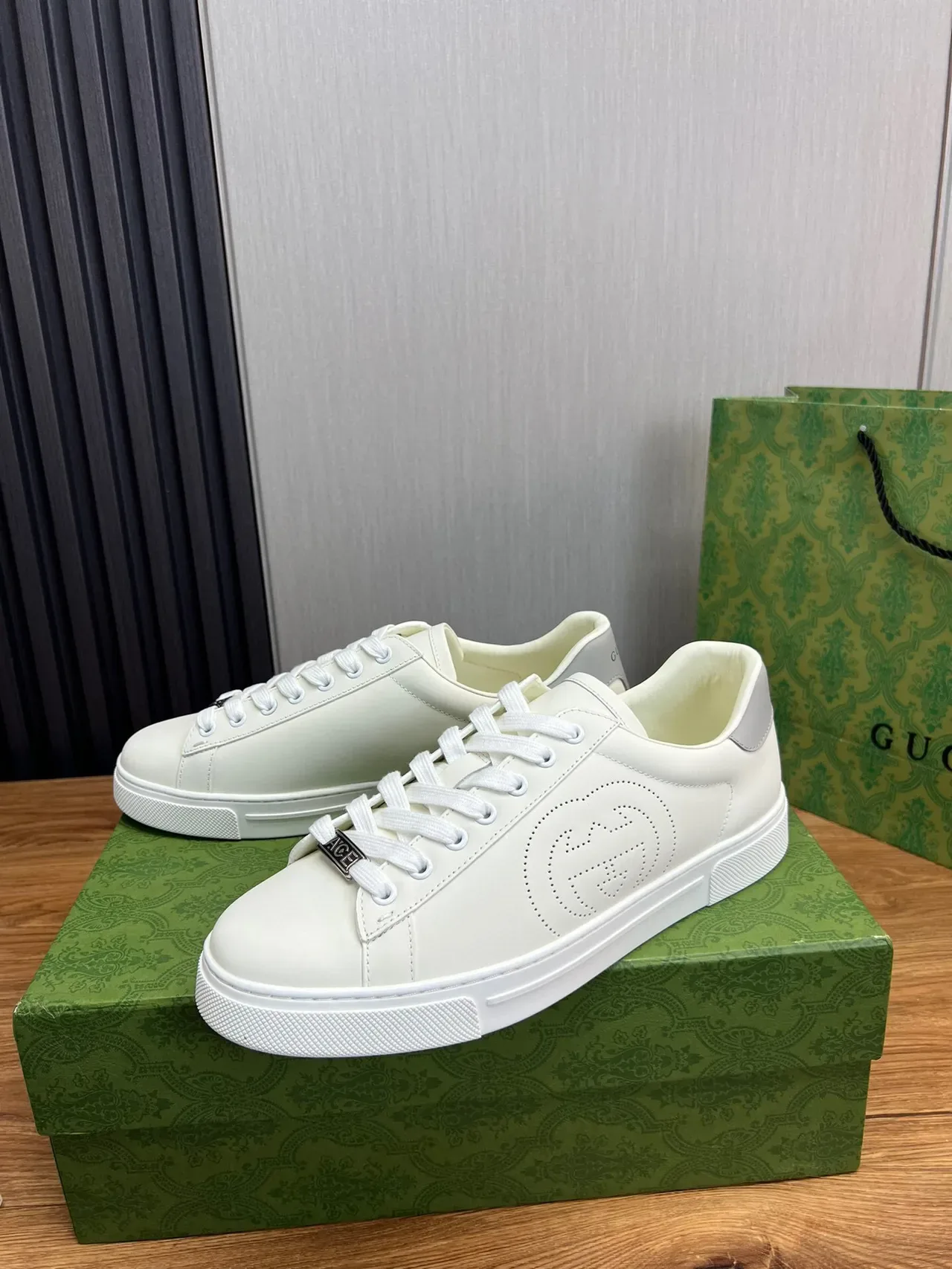 Gucci Ace Perforated Interlocking G White Lifestyle Sneakers 2
