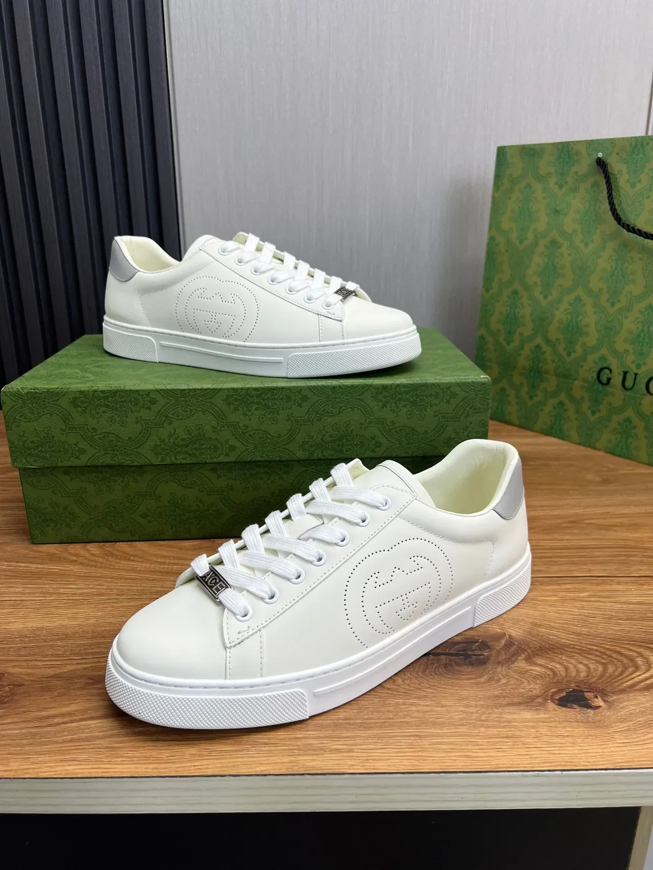 Gucci Ace Perforated Interlocking G White Lifestyle Sneakers 4