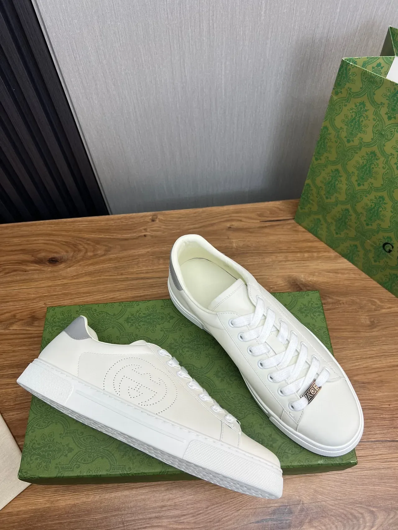 Gucci Ace Perforated Interlocking G White Lifestyle Sneakers 6