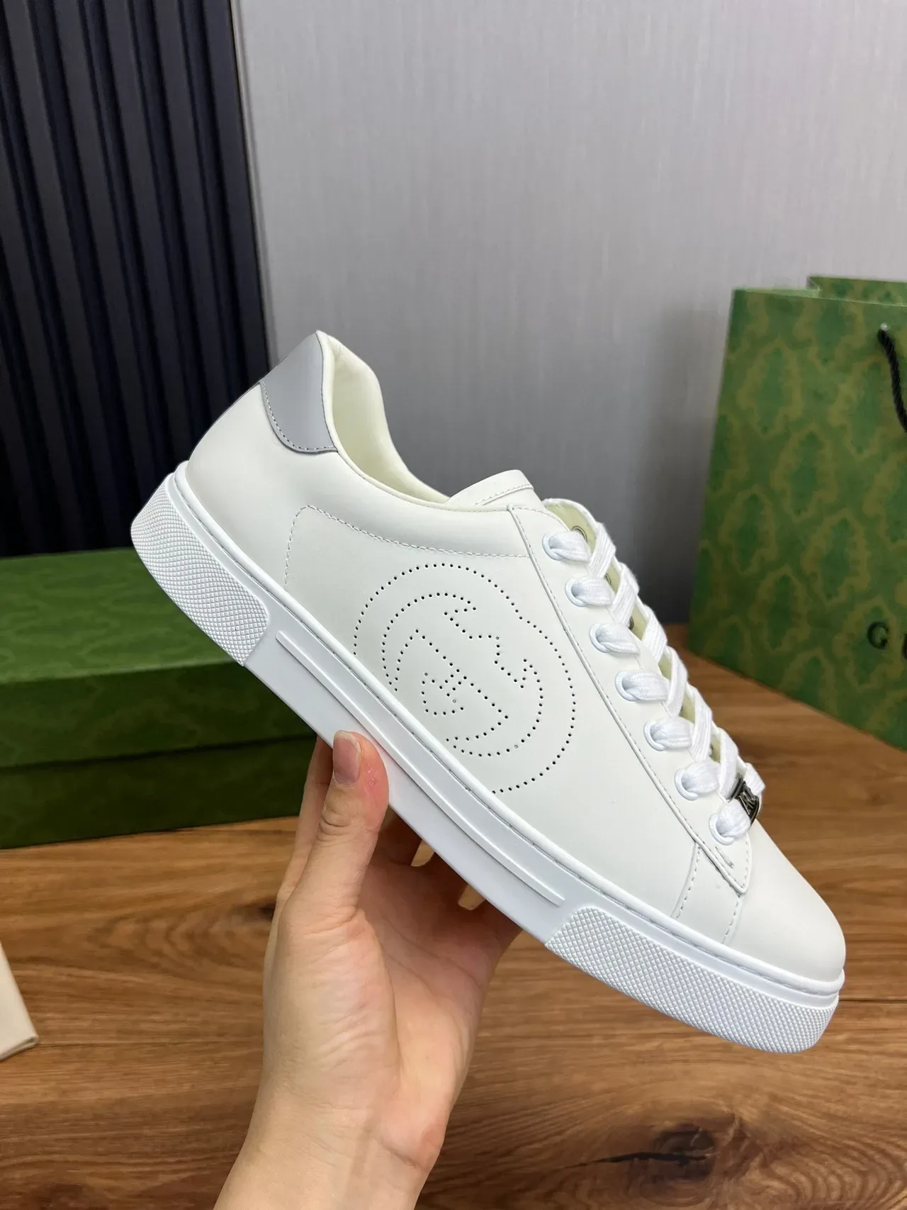 Gucci Ace Perforated Interlocking G White Lifestyle Sneakers 7