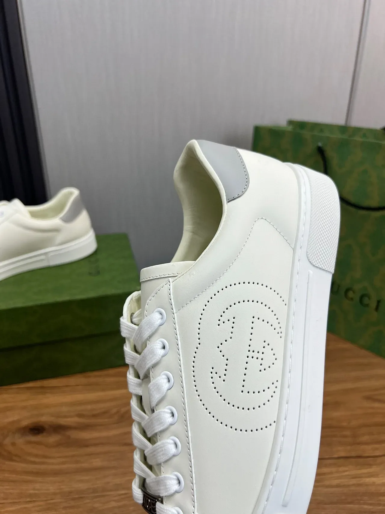 Gucci Ace Perforated Interlocking G White Lifestyle Sneakers 8