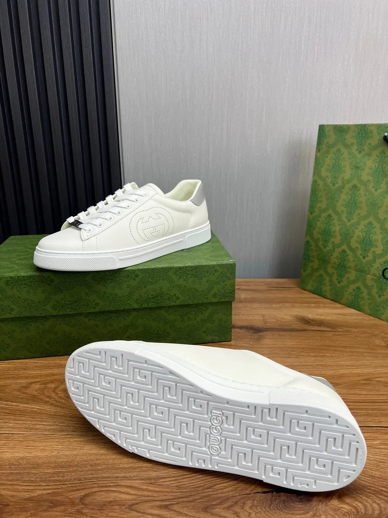 Gucci Ace Perforated Interlocking G White Lifestyle Sneakers 9