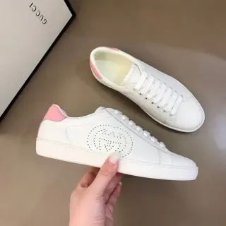 Gucci Ace Perforated Logo White and Pink Lifestyle Sneakers