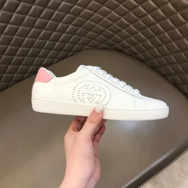 Gucci Ace Perforated Logo White and Pink Lifestyle Sneakers 3