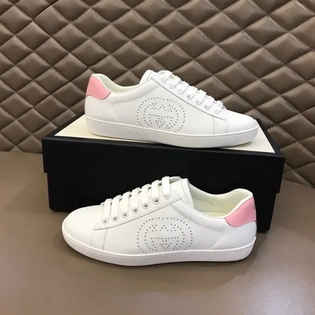 Gucci Ace Perforated Logo White and Pink Lifestyle Sneakers 4