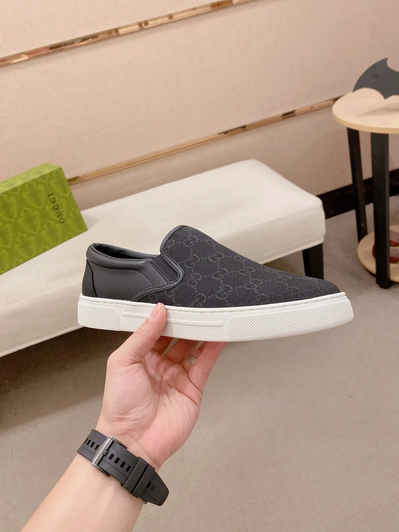 Gucci Ace Tênis Lifestyle Slip-On Preto Monogram Canvas 5
