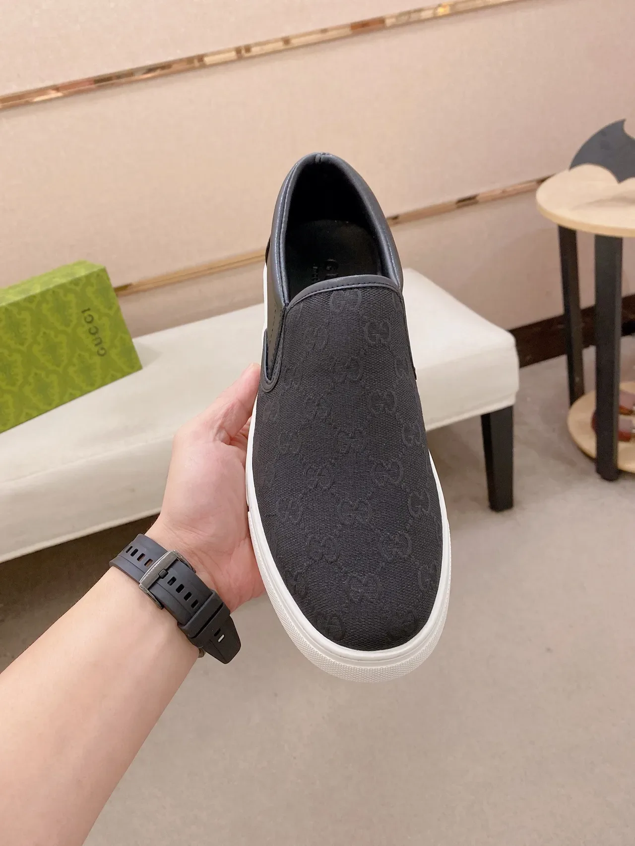 Gucci Ace Tênis Lifestyle Slip-On Preto Monogram Canvas 6