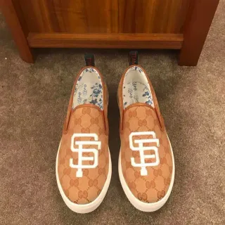 Gucci Ace Slip-On Brown White GG Monogram Canvas Embroidered SF Logo Loafer
