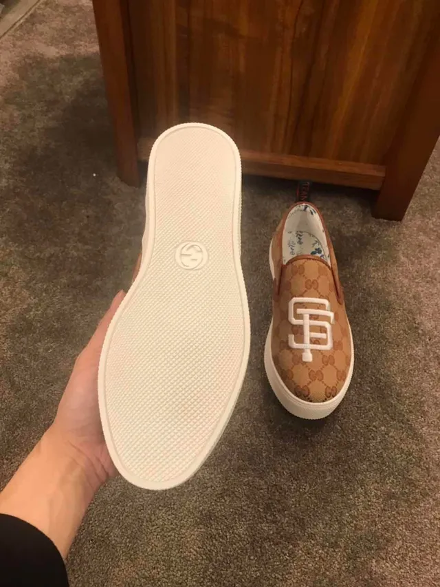 Gucci Ace Slip-On Marron Blanc GG Monogram Canvas Brodé SF Logo Loafer 4