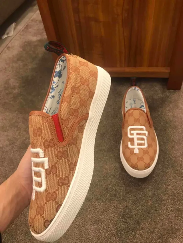 Gucci Ace Slip-On Marron Blanc GG Monogram Canvas Brodé SF Logo Loafer 6