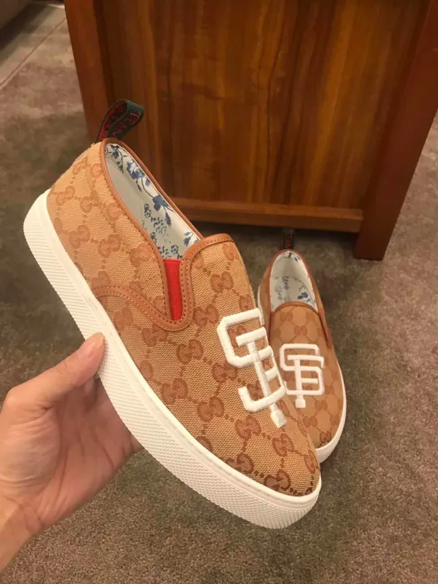 Gucci Ace Slip-On Marron Blanc GG Monogram Canvas Brodé SF Logo Loafer 7