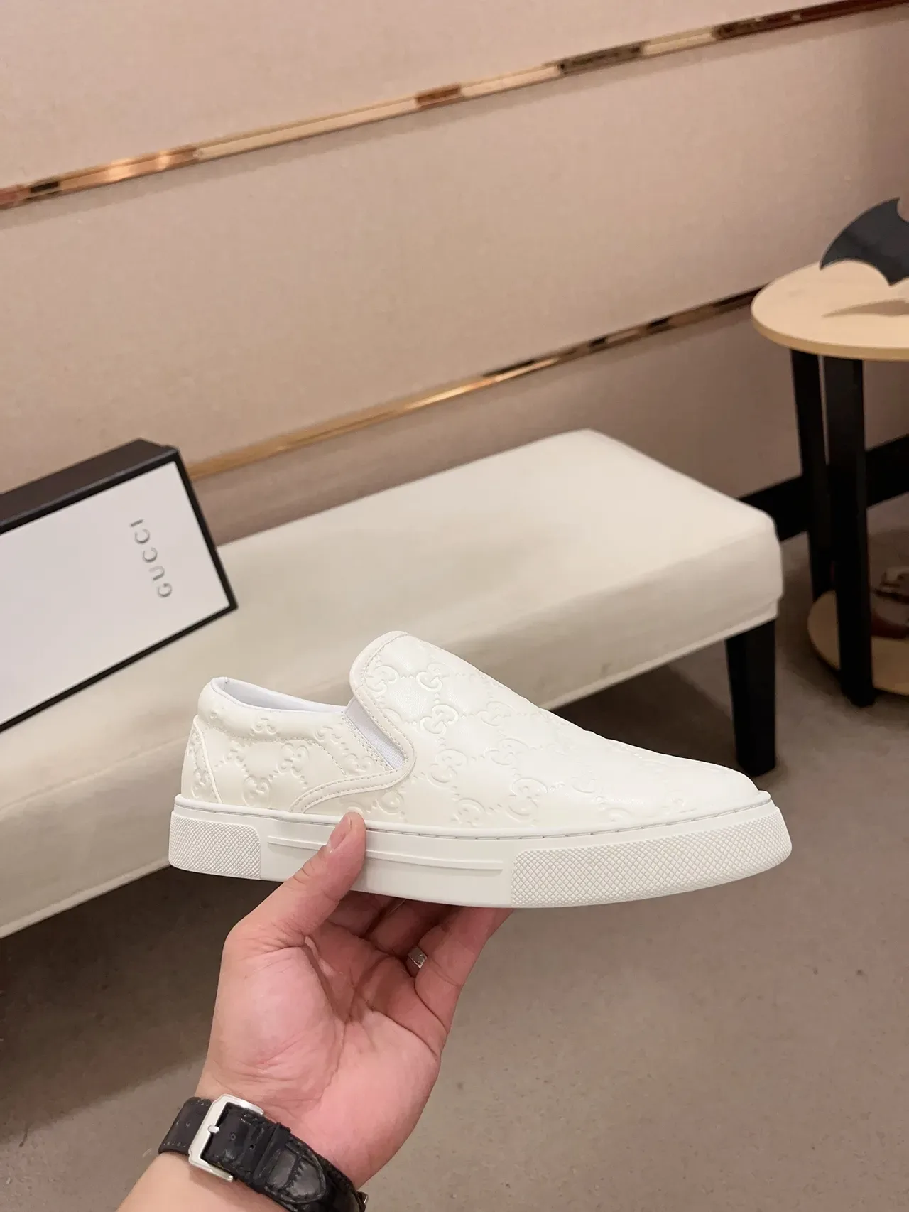 Gucci Ace Slip-On White Embossed Monogram Lifestyle Sneakers 4