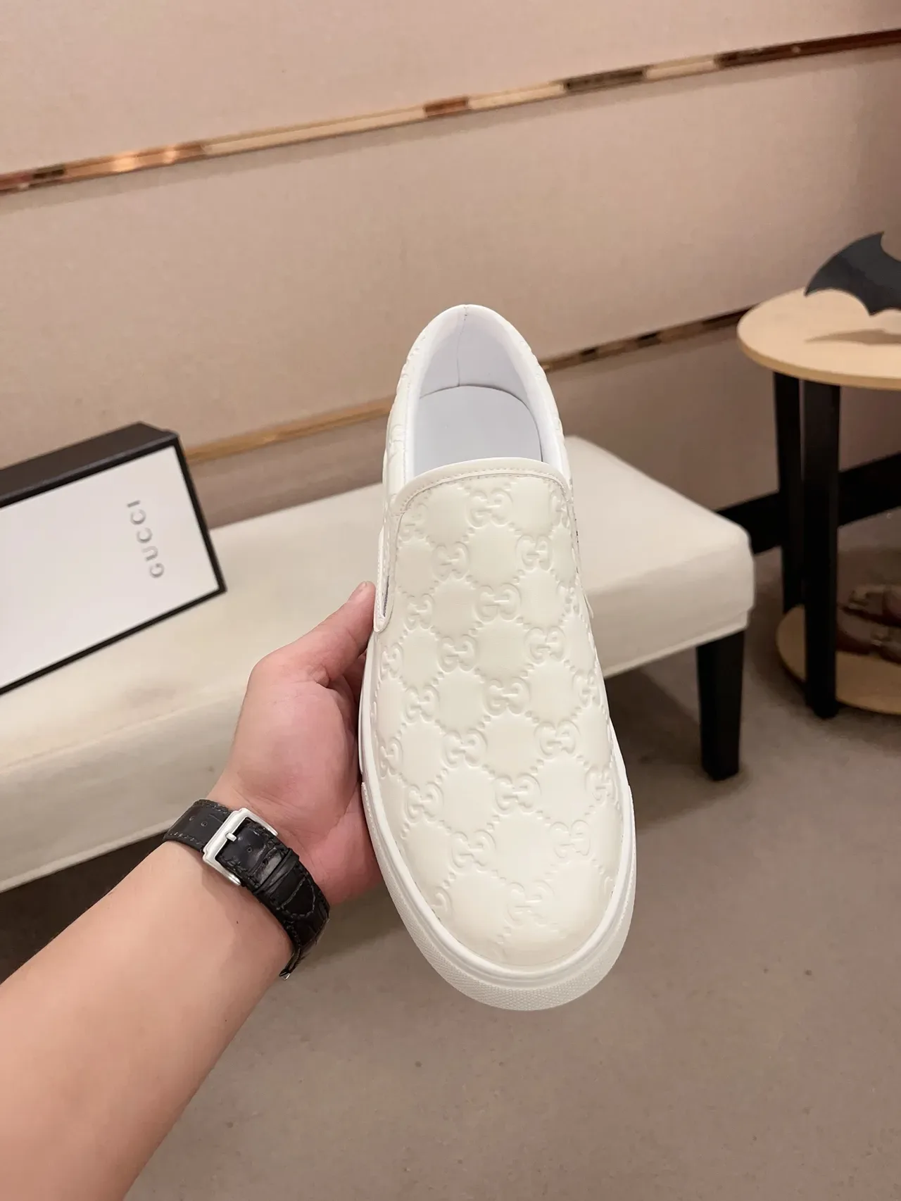Gucci Ace Slip-On White Embossed Monogram Lifestyle Sneakers 5