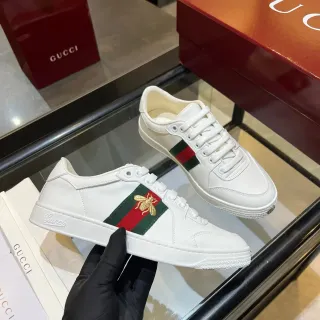 Gucci Ace White Leather Web Stripe Gold Bee Lifestyle Sneakers