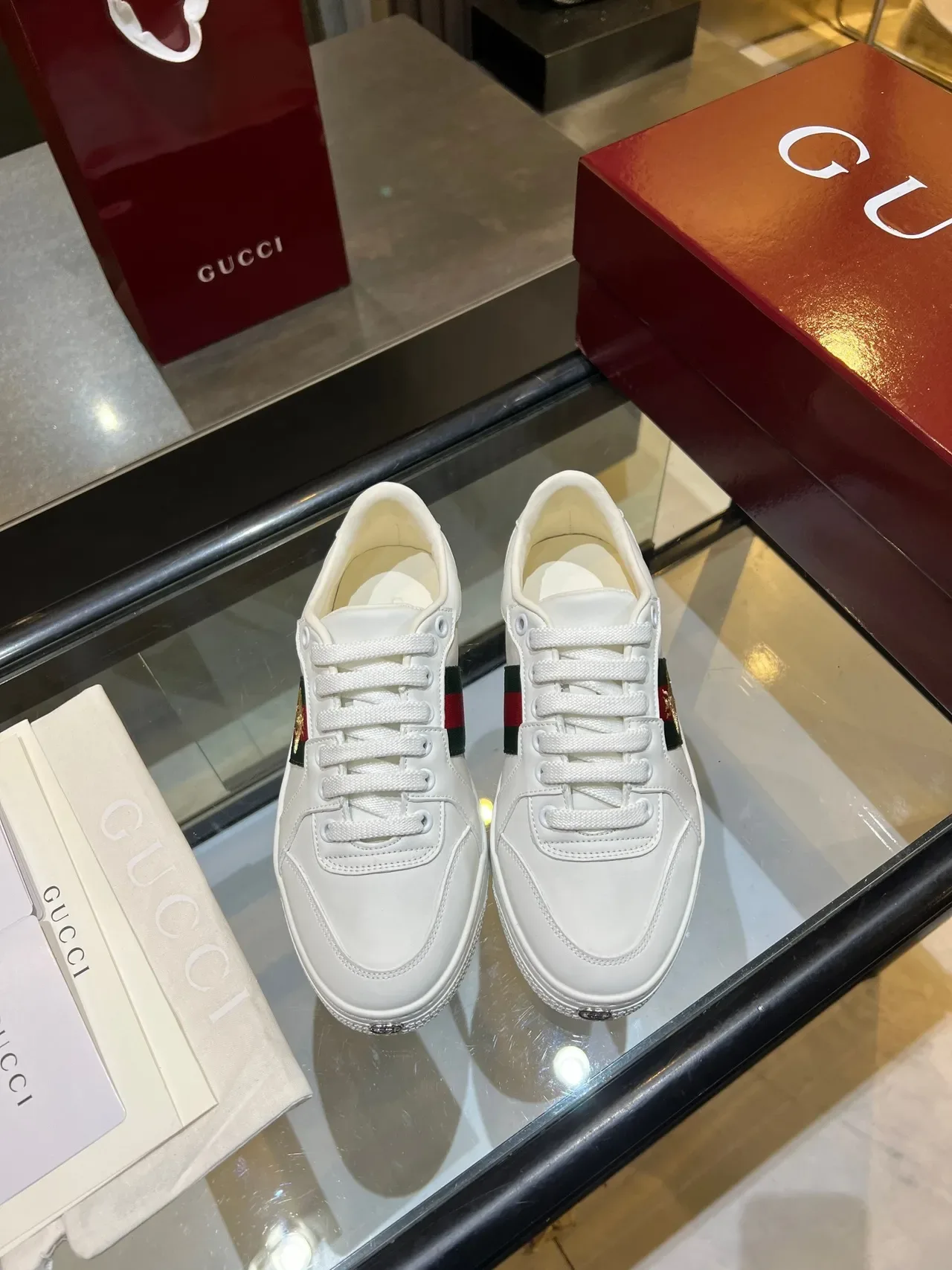 Gucci Ace White Leather Web Stripe Gold Bee Lifestyle Sneakers 3