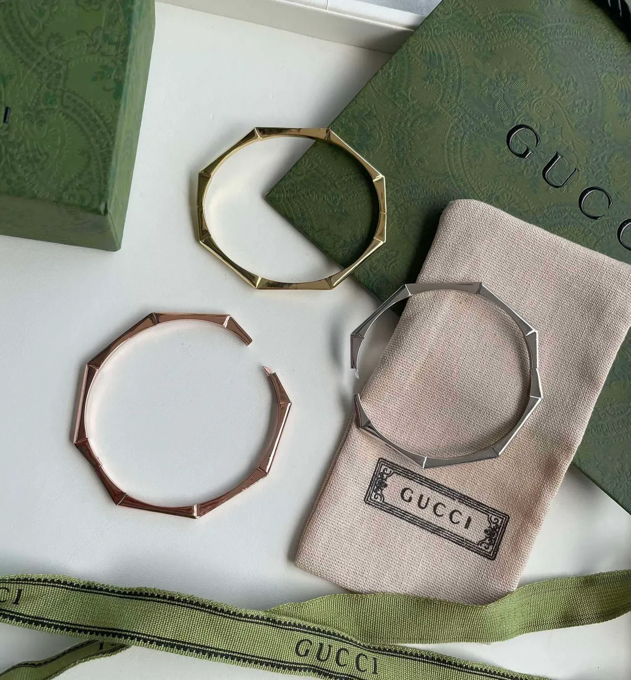 Gucci Bamboo Octagonal Multi-Tone Metal Bracelets 2