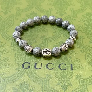 Gucci Beaded Bracelet Gray Silver Stretch Speckled Stone Beads Bracelet
