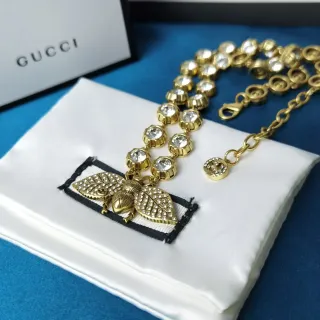Gucci Bee Motif Crystal-Embellished Gold-Tone Necklace