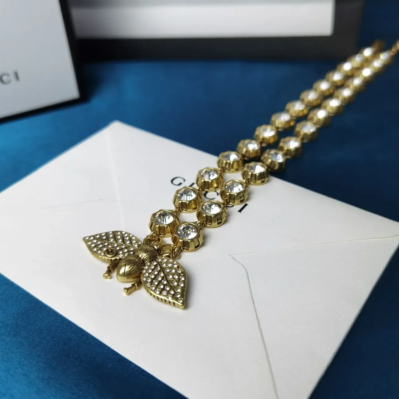 Gucci Bee Motif Crystal-Embellished Gold-Tone Necklace 2