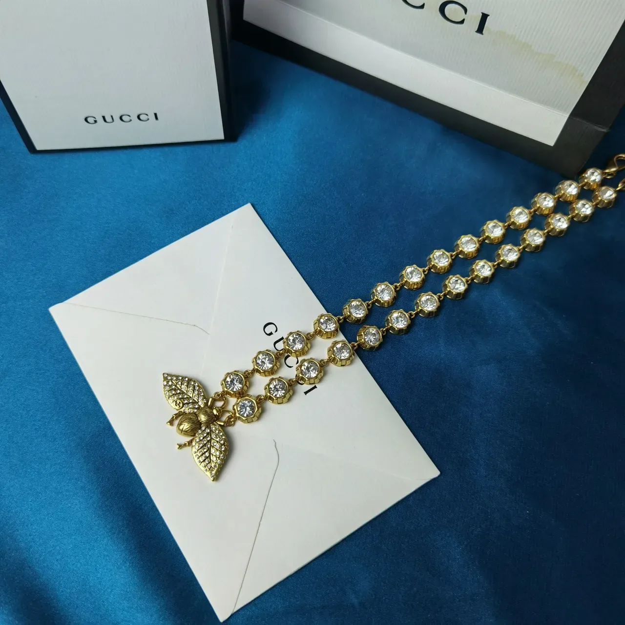 Gucci Bee Motif Crystal-Embellished Gold-Tone Necklace 3