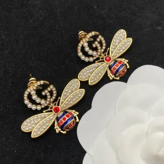 Gucci Bee Pearl and Enamel Earrings