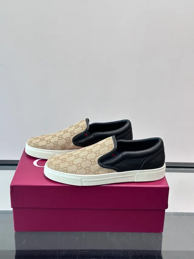 Gucci 米色 黑色 GG Monogram Canvas Leather 鞋跟支撑 Loafer 5
