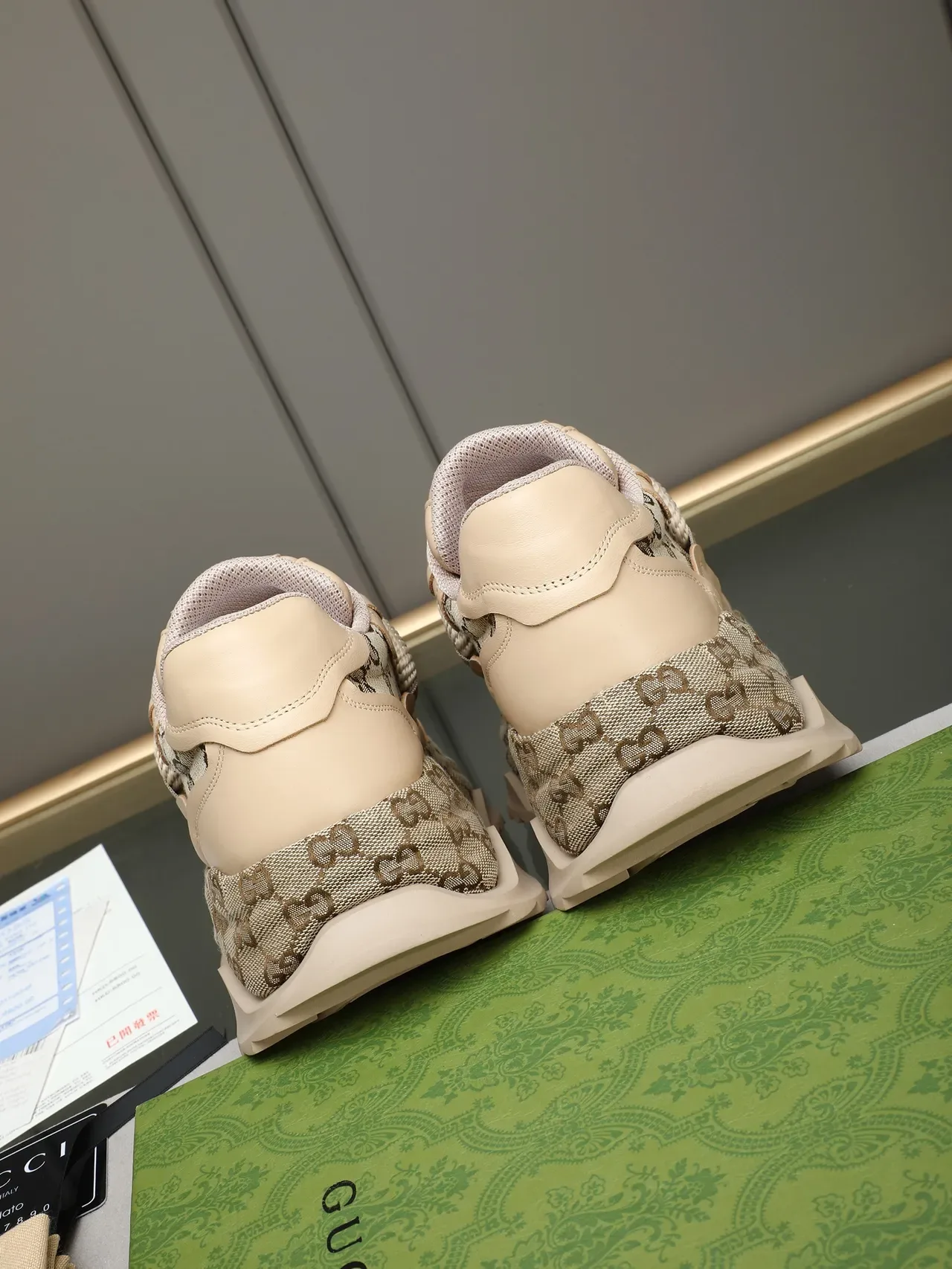 Gucci GG Monogram toile beige marron lacets corde sneakers chunky 3