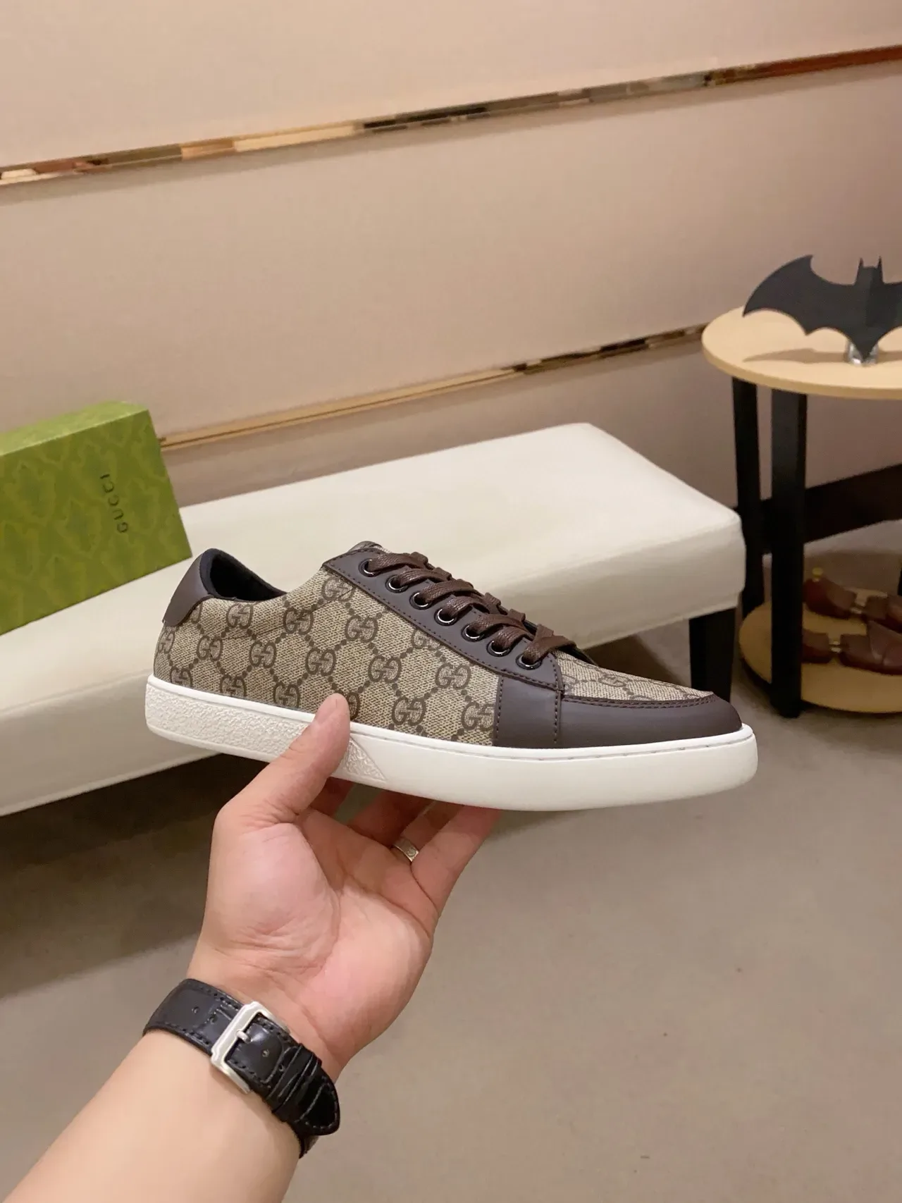 Gucci Beige Marron Monogram Toile Cuir Superpositions Sneakers Lifestyle 5