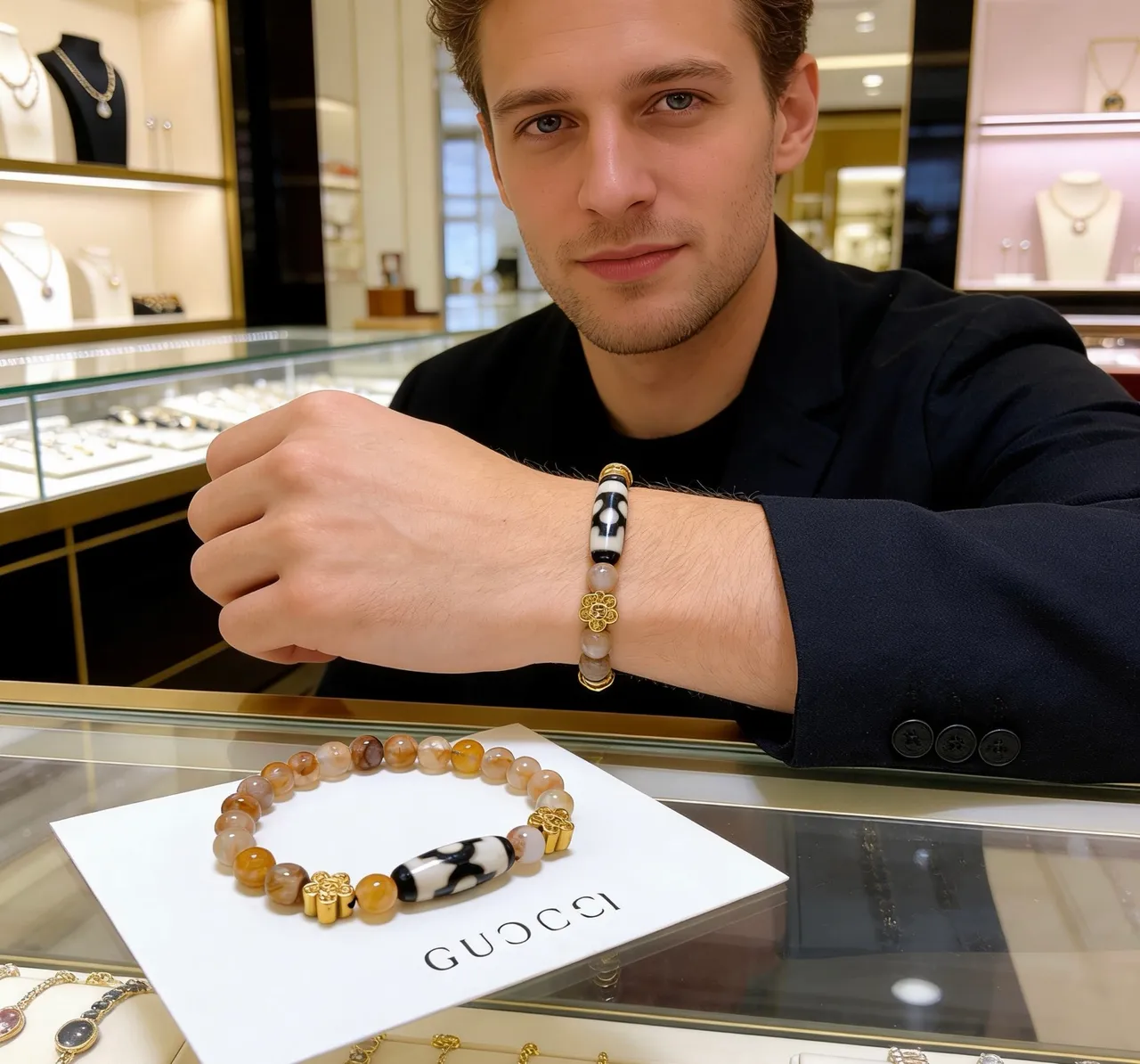 Gucci Beige Gold Beaded Hardware Bracelet 7