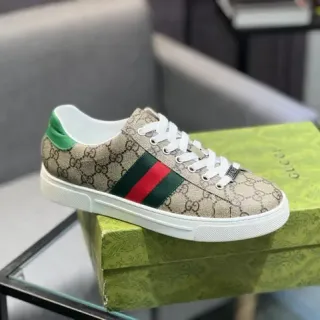 Gucci Beige Green GG Monogram Canvas Web Stripe Lifestyle Sneakers