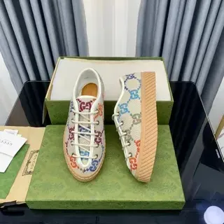 Gucci Beige Multicolor Woven Canvas Upper GG Monogram Embroidery Lifestyle Sneakers